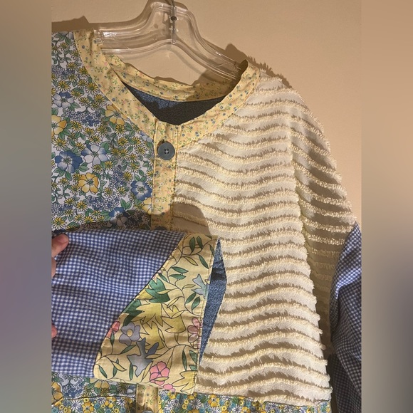 Very unique, handmade, floral, checkered quilted textured button up. - Picture 7 of 12